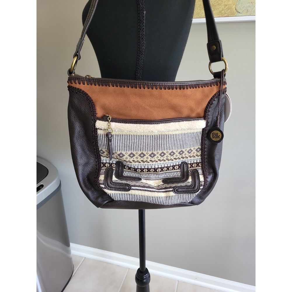 The Sak Iris Fair Isle Leather Hobo Shoulder Bag Brown Knit NWT MSRP $129
